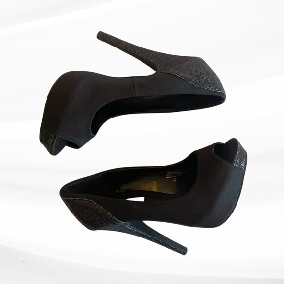 Steve Madden Black Glitter Peep Toe Platform Pumps, Size 7M - Picture 6 of 10